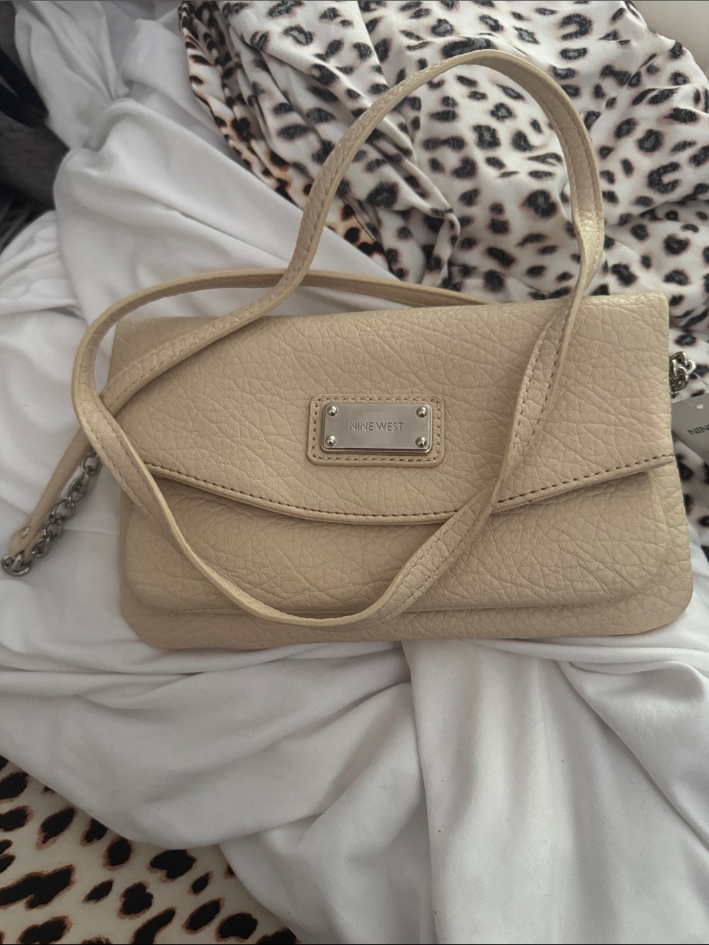 Nine West Cream Pebbled Leather Crossbody Bag